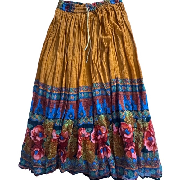 None Dresses & Skirts - Vintage 90s Beautiful Boho Orange & Blue Full Maxi Skirt